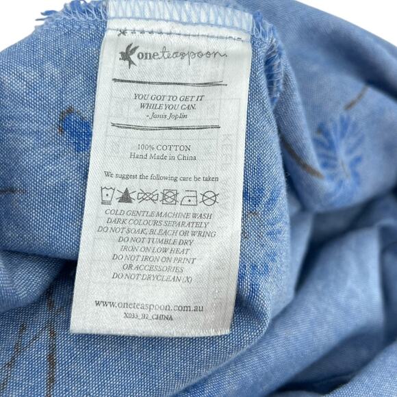 One Teaspoon Wild‎ Saloon Chambray Shirt Top Button Down Floral Blue Size XS - Picture 13 of 15